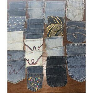 15 Pair Denim Jean Back Pockets For Crafting Sewing 1.2 Pounds 30 Total